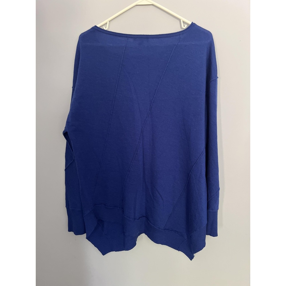 Eileen Fisher Woman Sweater Womens 1X Blue Merino Wool Asymmetrical Hem Pullover - Picture 2 of 13